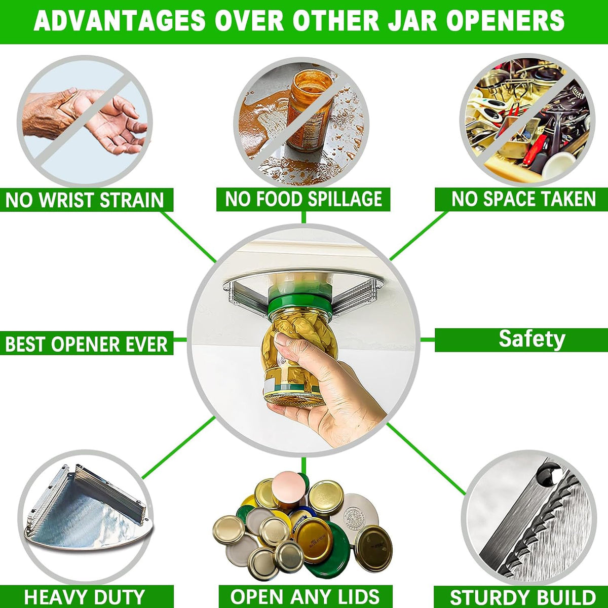 Premium Under-Cabinet Jar Opener for Seniors with Arthritis - Stainless Steel Can and Bottle Cap Opener Tool