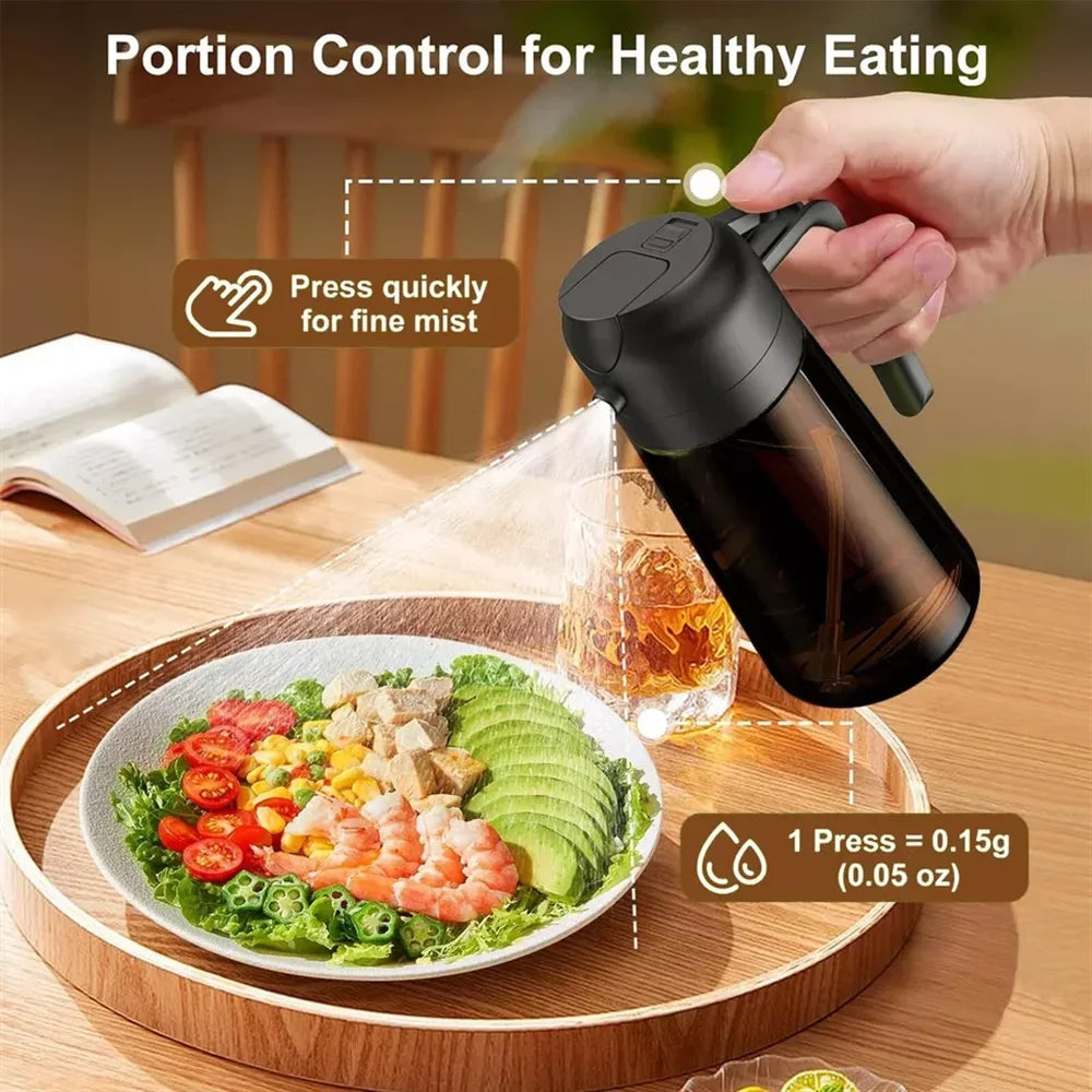 2-In-1 Glass Oil Sprayer and Dispenser, 16oz Leakproof Olive Oil Bottle for Cooking, Air Frying, Salad Preparation, and BBQ Seasoning