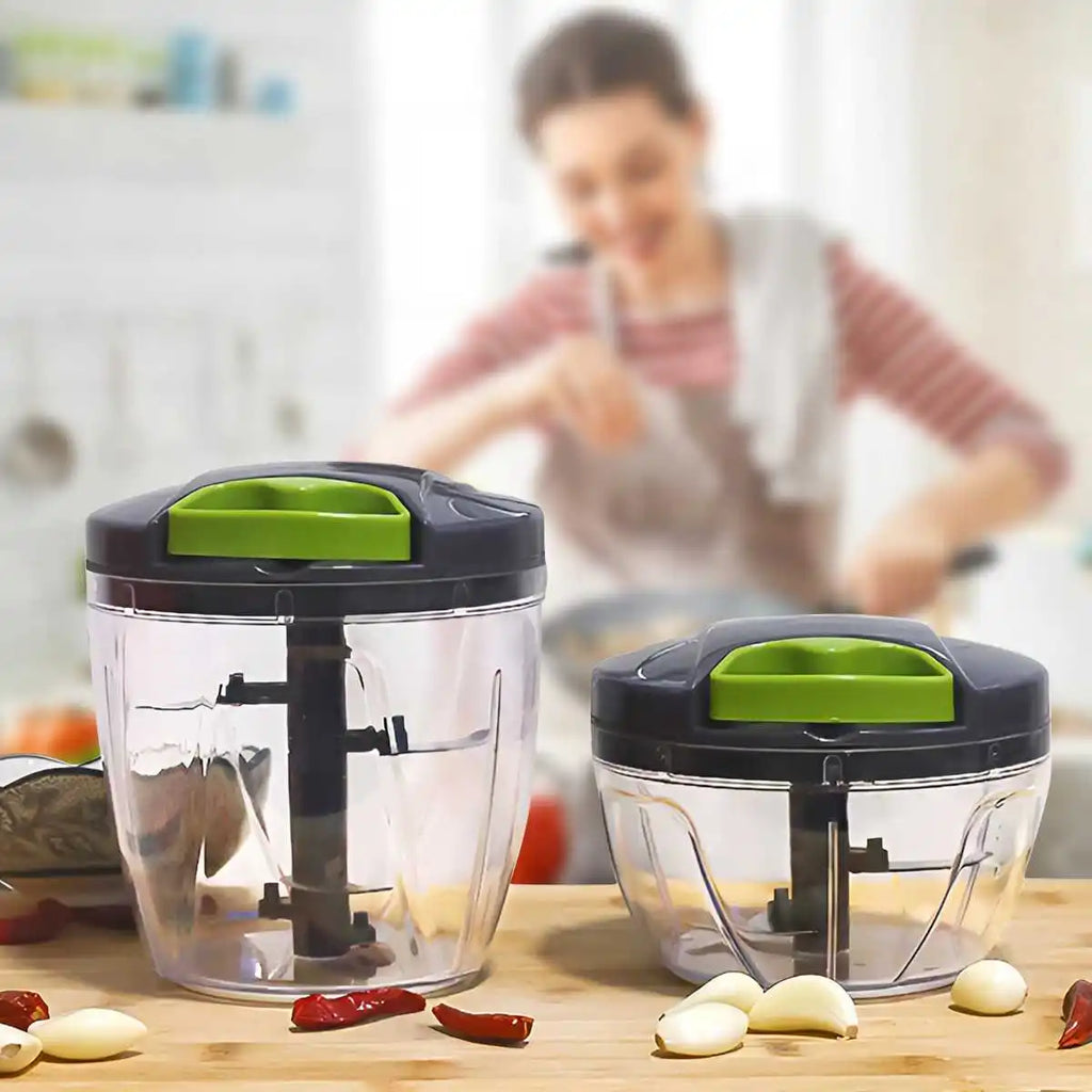 Manual Food Chopper with Pull String Mechanism - 600/1000ml Vegetable, Onion, Garlic, Fruit, Herb, and Nut Cutter for Kitchen Use