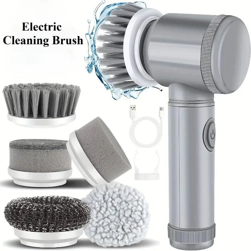 Cordless Electric Spin Scrubber with 5 Replaceable Brush Heads for Efficient Bathroom Cleaning