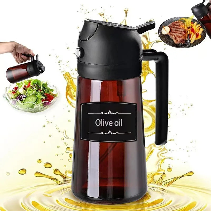2-In-1 Glass Oil Sprayer and Dispenser, 16oz Leakproof Olive Oil Bottle for Cooking, Air Frying, Salad Preparation, and BBQ Seasoning