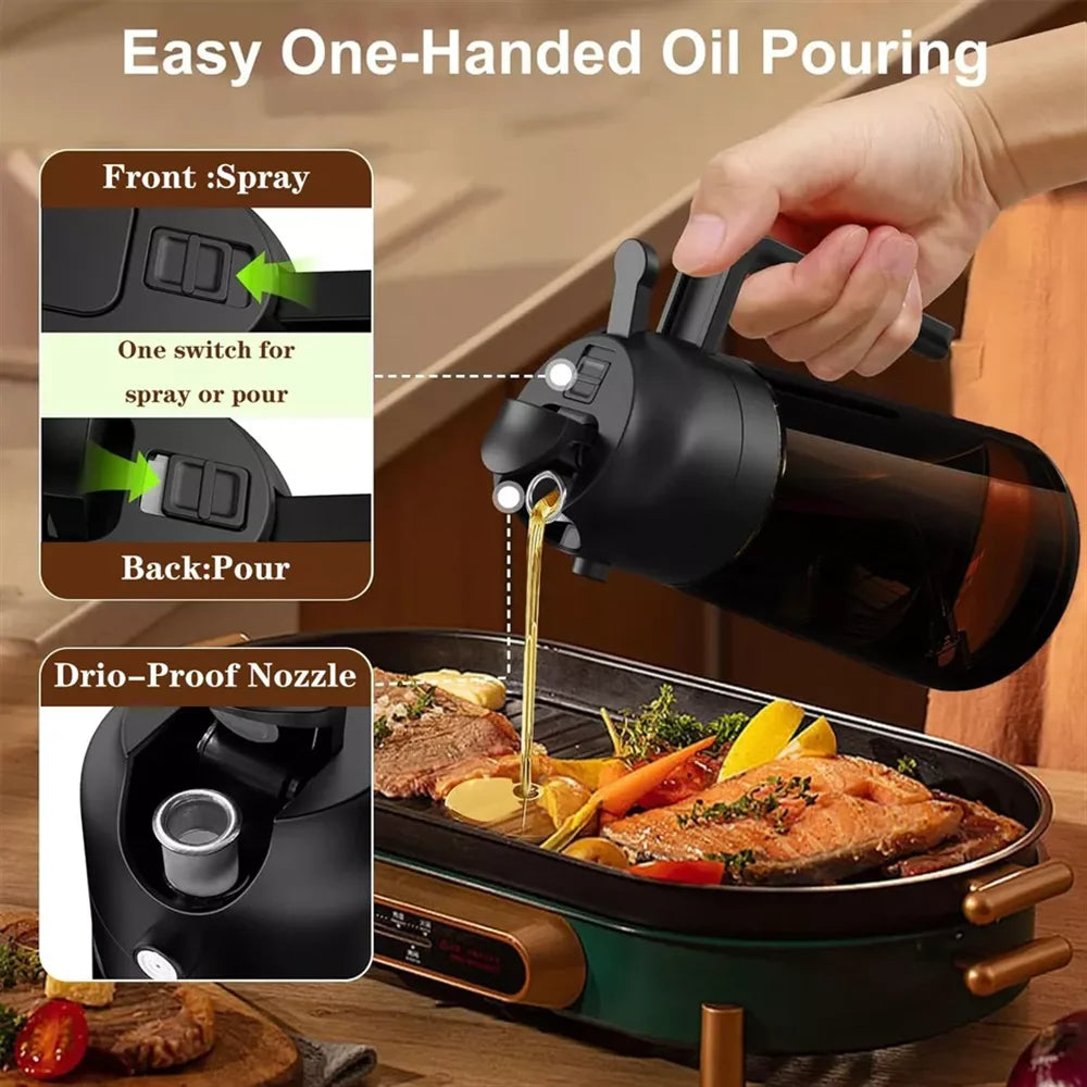 2-In-1 Glass Oil Sprayer and Dispenser, 16oz Leakproof Olive Oil Bottle for Cooking, Air Frying, Salad Preparation, and BBQ Seasoning