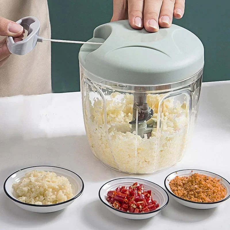 500/900ML Manual Hand Chopper and Food Processor with Rope Mechanism - Versatile Slicer, Shredder, and Salad Maker for Garlic and Onions - Essential Kitchen Tool and Accessory