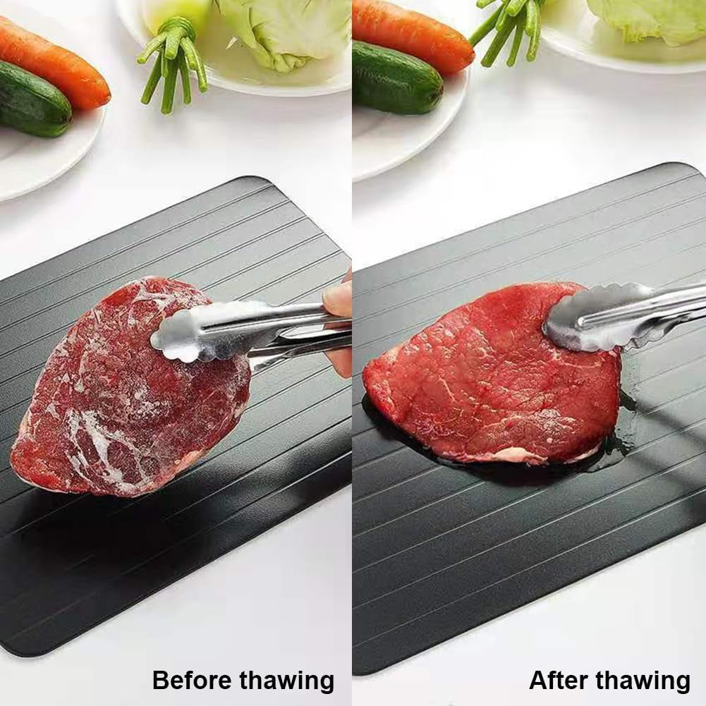 Defrosting Tray for Frozen Meat, Food Rapid Thaw Defrosting Tray Quick Defroster Plate, Small Size Thawing Plate Kitchen Mat, Kitchen Gadgets for Home Thawing Plate(Color:Black)
