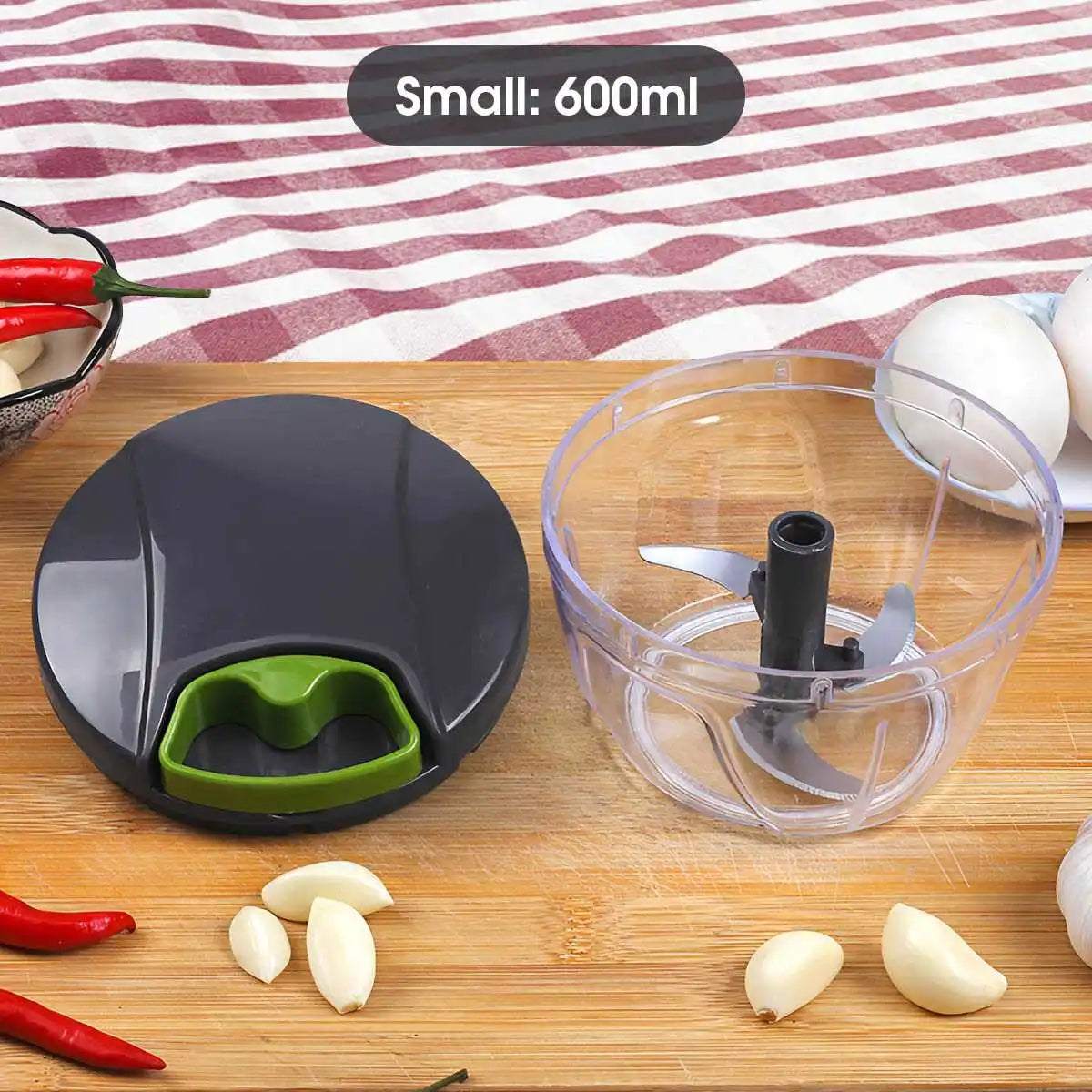 Manual Food Chopper with Pull String Mechanism - 600/1000ml Vegetable, Onion, Garlic, Fruit, Herb, and Nut Cutter for Kitchen Use