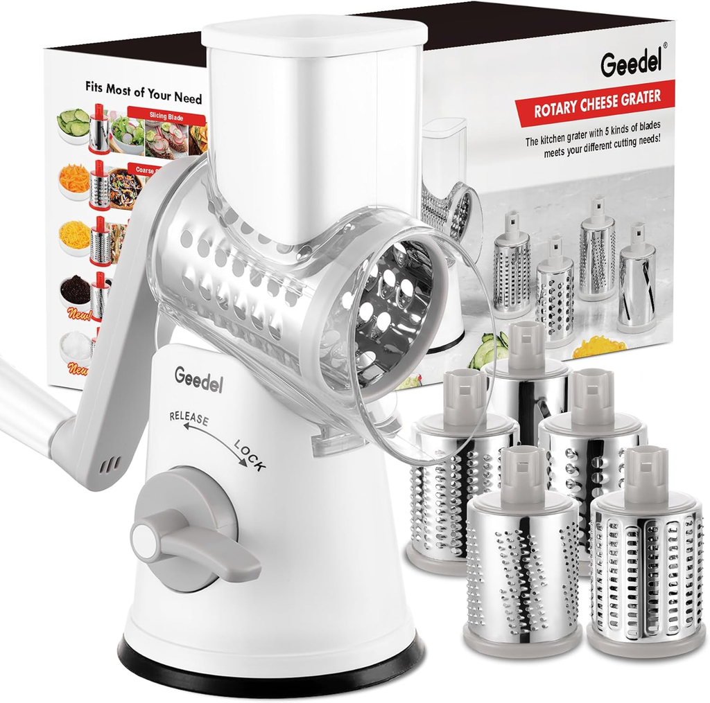 Rotary Hand Crank Cheese Grater and Vegetable Slicing Tool