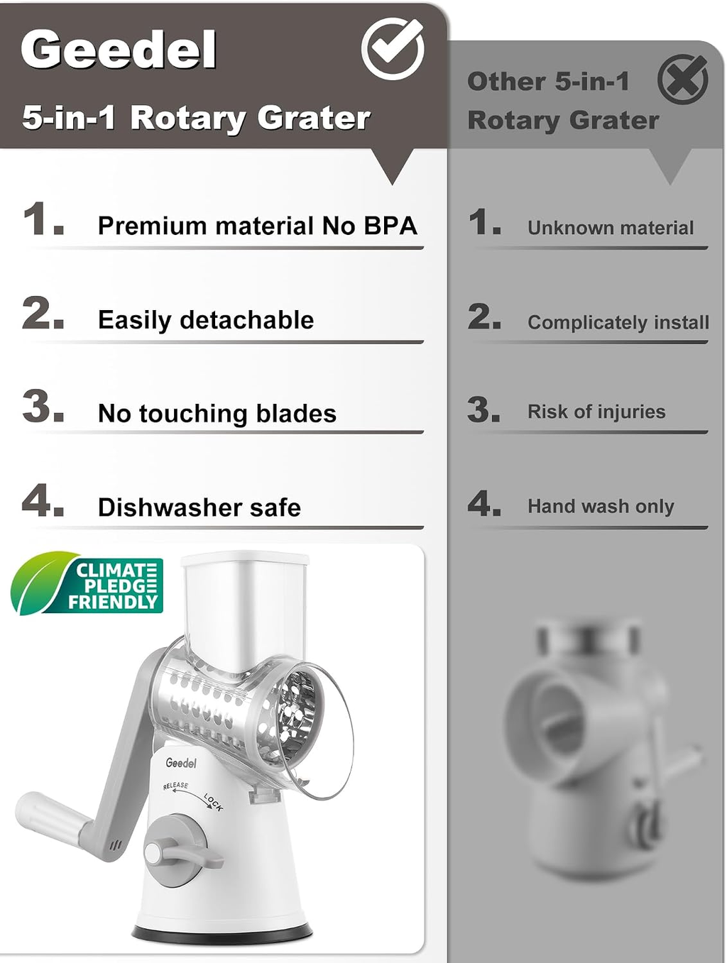 Rotary Hand Crank Cheese Grater and Vegetable Slicing Tool