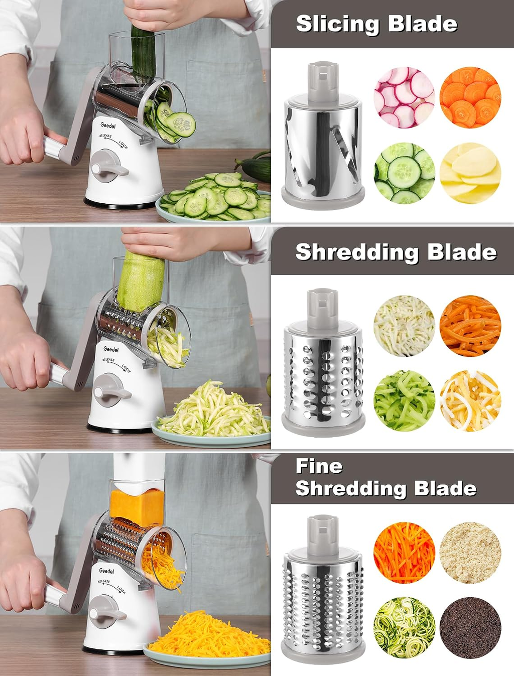 Rotary Hand Crank Cheese Grater and Vegetable Slicing Tool