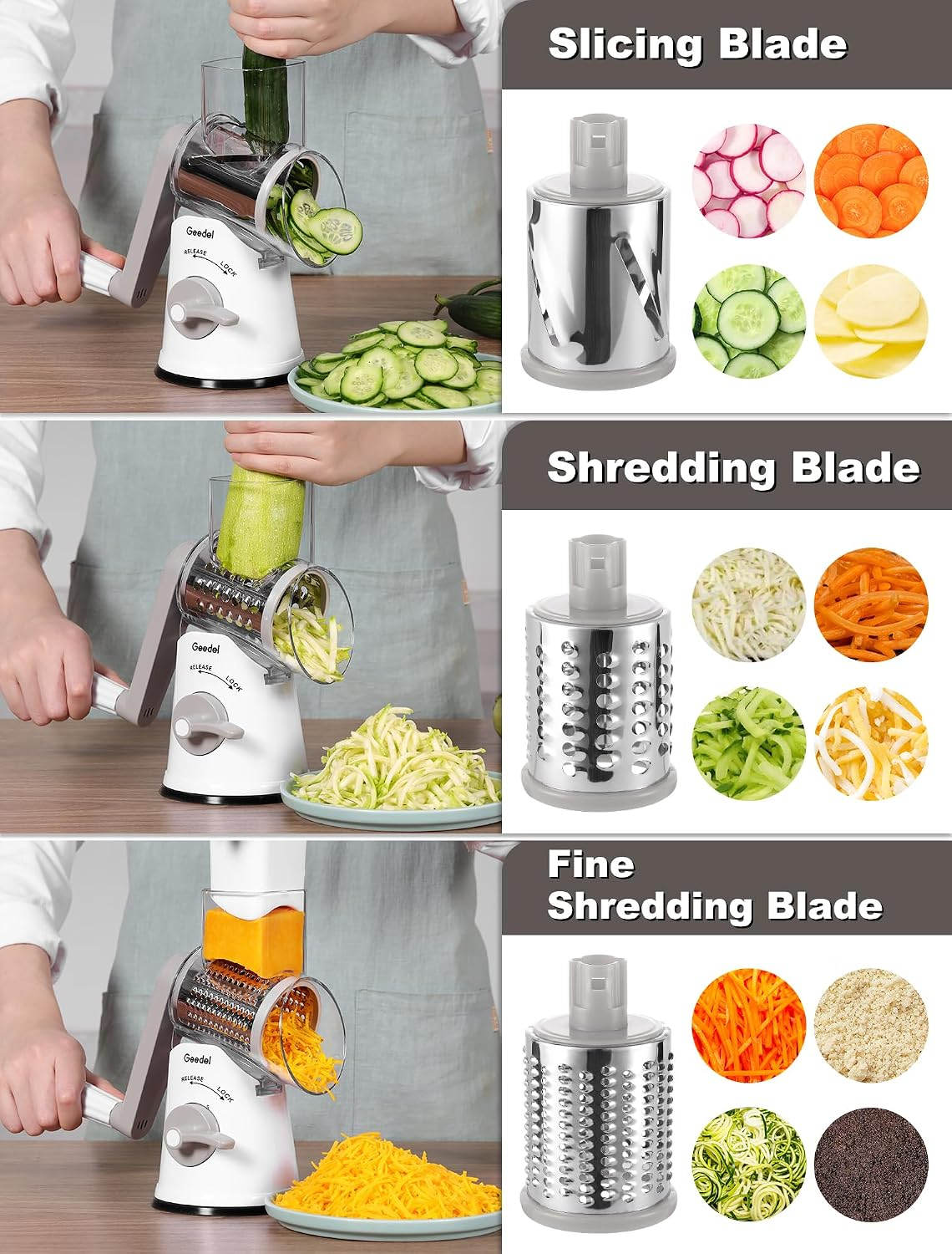 Rotary Hand Crank Cheese Grater and Vegetable Slicing Tool