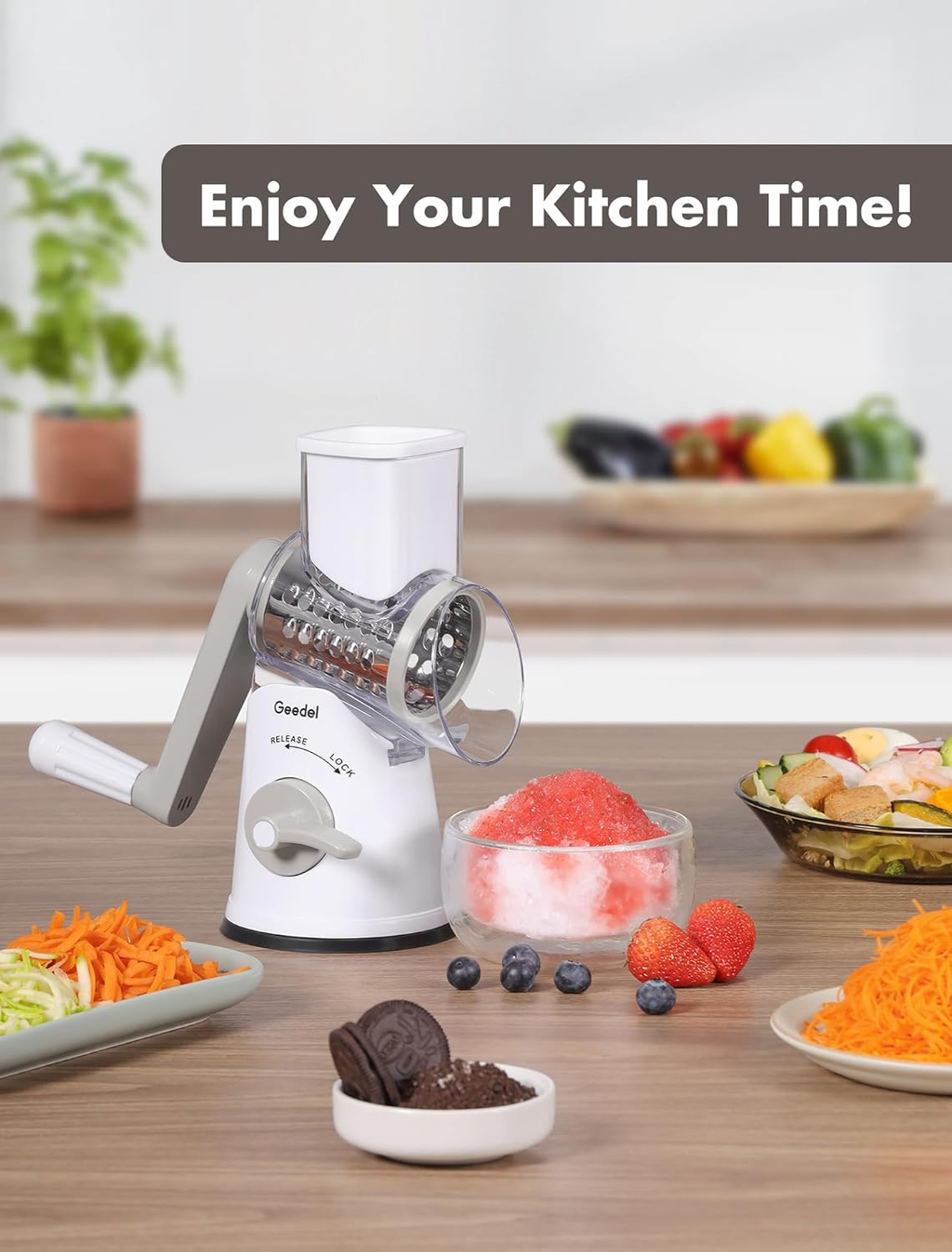 Rotary Hand Crank Cheese Grater and Vegetable Slicing Tool