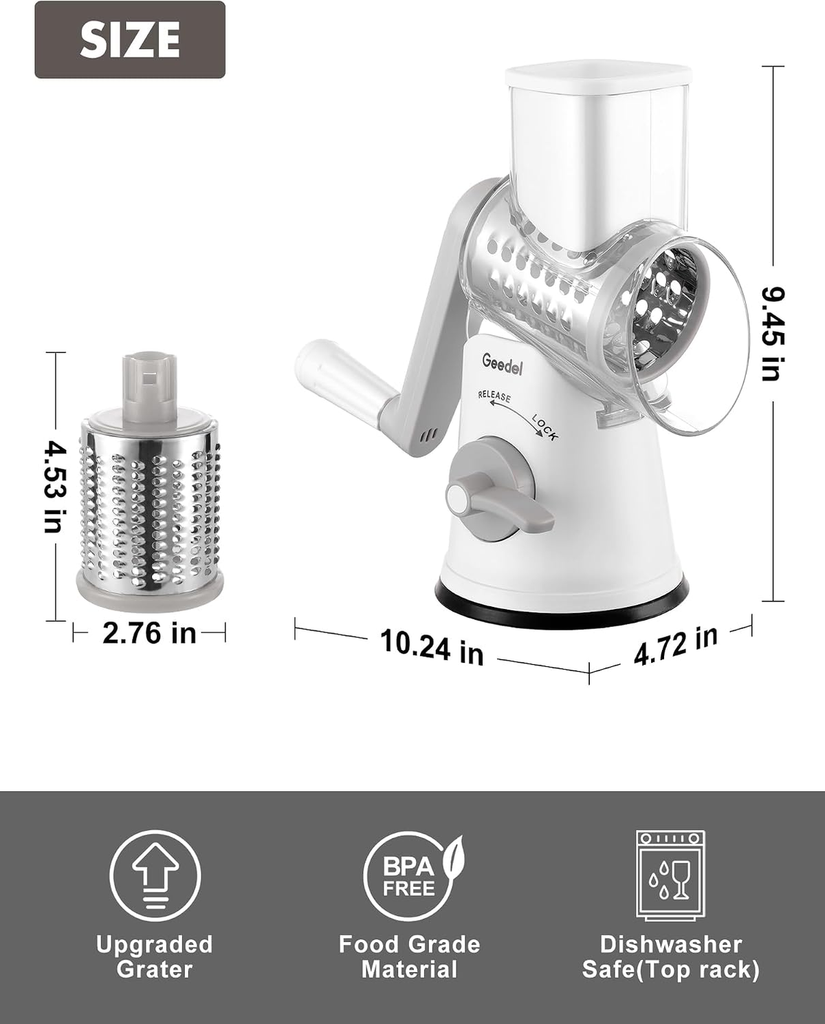 Rotary Hand Crank Cheese Grater and Vegetable Slicing Tool
