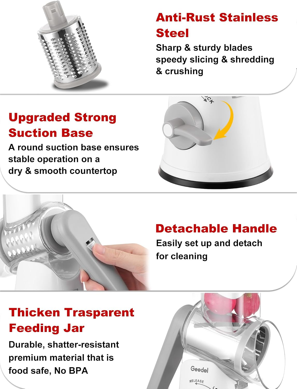 Rotary Hand Crank Cheese Grater and Vegetable Slicing Tool