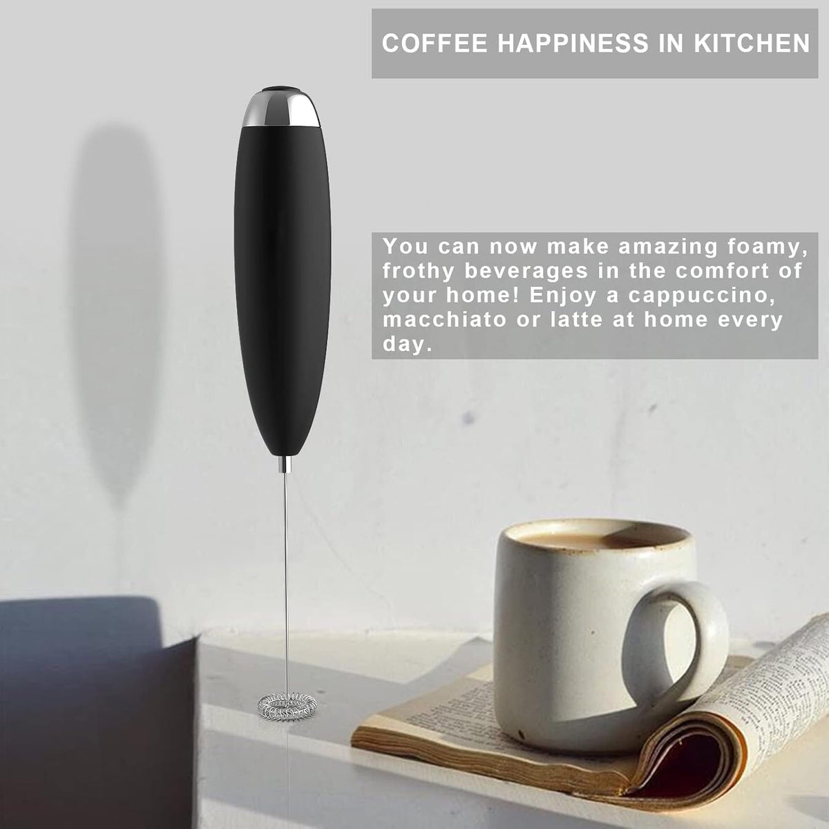 Handheld Electric Milk Frother - Premium Battery-Operated Drink Mixer for Coffee, Matcha, and More, Ideal for Frappe, Hot Chocolate, Cappuccino, and Lattes