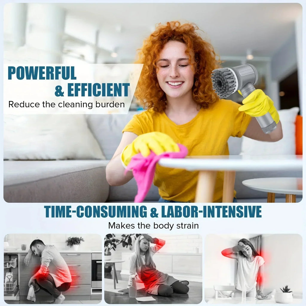 Cordless Electric Spin Scrubber with 5 Replaceable Brush Heads for Efficient Bathroom Cleaning