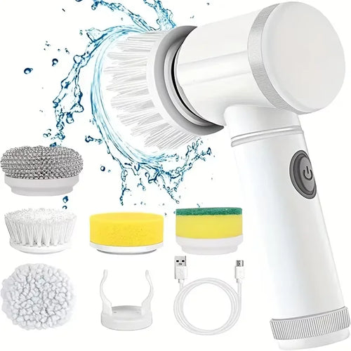Cordless Electric Spin Scrubber with 5 Replaceable Brush Heads for Efficient Bathroom Cleaning