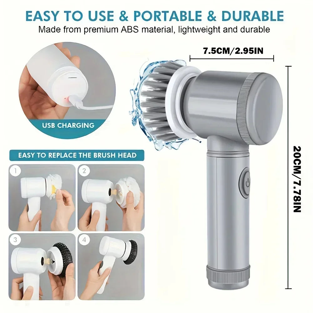 Cordless Electric Spin Scrubber with 5 Replaceable Brush Heads for Efficient Bathroom Cleaning