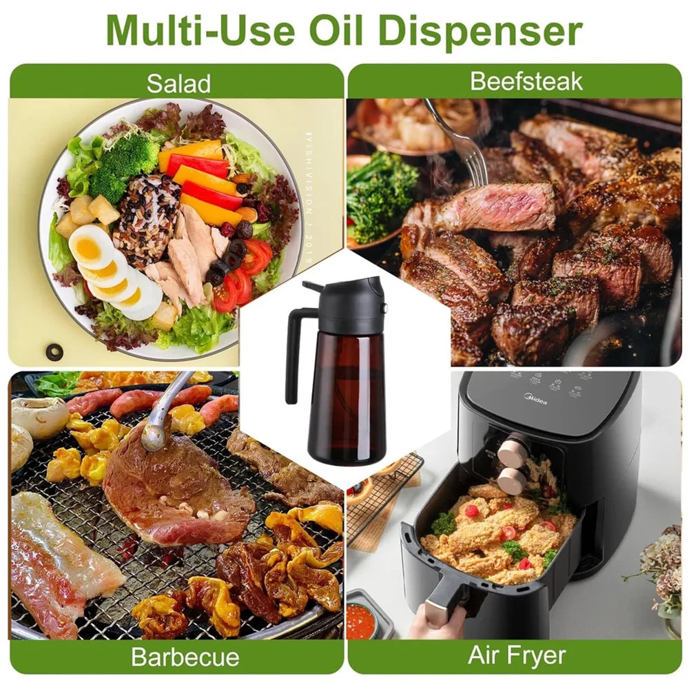 2-In-1 Glass Oil Sprayer and Dispenser, 16oz Leakproof Olive Oil Bottle for Cooking, Air Frying, Salad Preparation, and BBQ Seasoning
