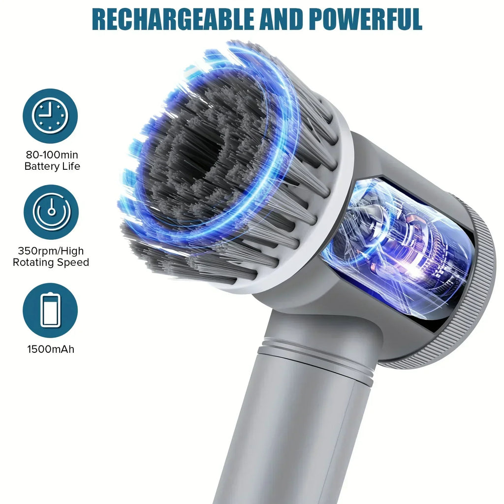 Cordless Electric Spin Scrubber with 5 Replaceable Brush Heads for Efficient Bathroom Cleaning