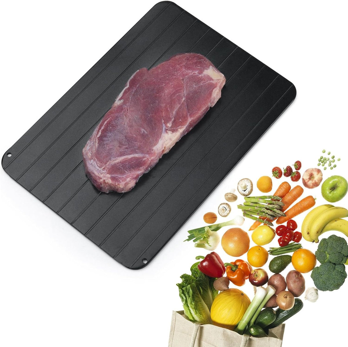 Defrosting Tray for Frozen Meat, Food Rapid Thaw Defrosting Tray Quick Defroster Plate, Small Size Thawing Plate Kitchen Mat, Kitchen Gadgets for Home Thawing Plate(Color:Black)