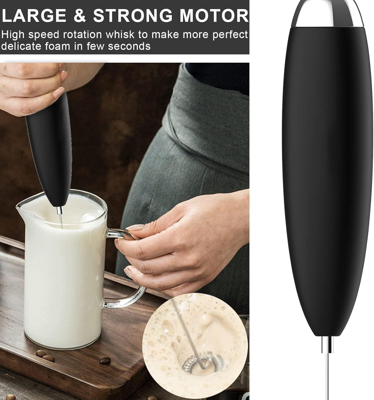 Handheld Electric Milk Frother - Premium Battery-Operated Drink Mixer for Coffee, Matcha, and More, Ideal for Frappe, Hot Chocolate, Cappuccino, and Lattes